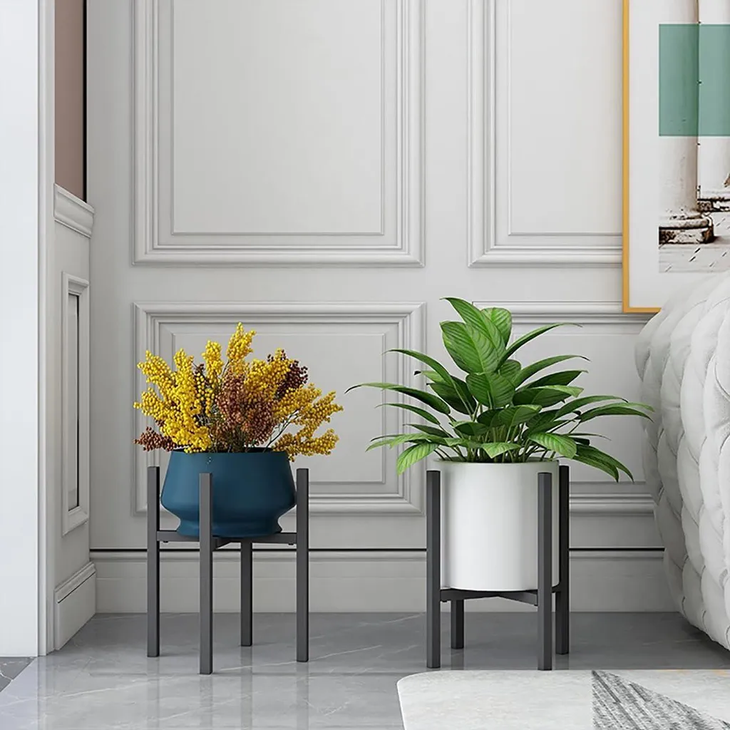 Support plante noir réglable en largeur - Acier robuste traité extérieur