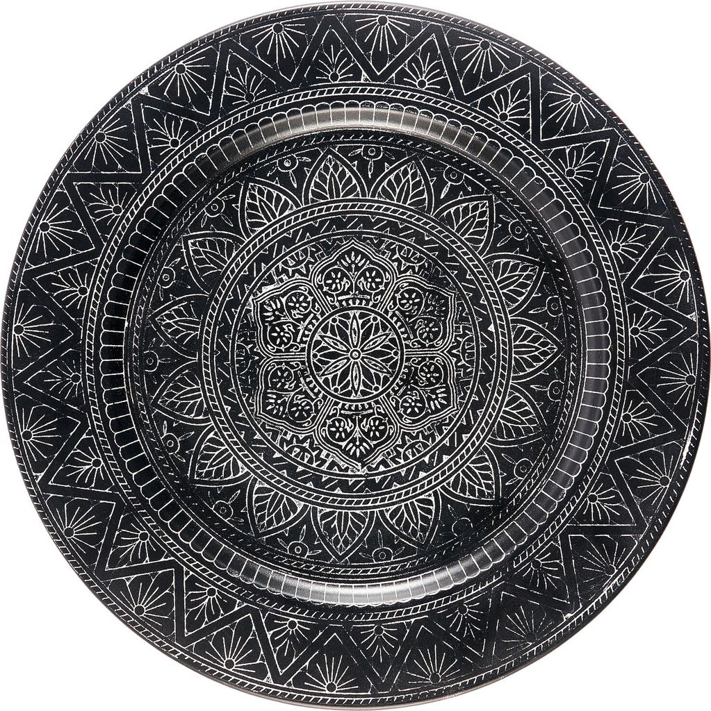 Orientalisches rundes Tablett aus Metall Manar 35cm | Marokkanisches Teetablett in der Farbe Schwarz | Orient schwarzfarbig | Orientalische Dekorat...
