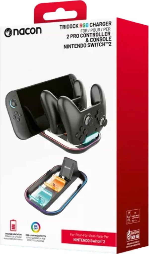 Nacon Ladegerät für Nintendo Switch 2 Tri Charging Station für Switch 2, 2 Pro Crontroller NA029086
