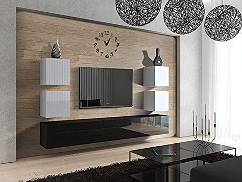 Furnitech Wohnwand Wohnzimmer - Wohnzimmer Möbel mit LED RGB - 16 Farben - Hängend Wohnwand Modern - Regale und TV Schrank (Future C35/HG/WB3 1M)