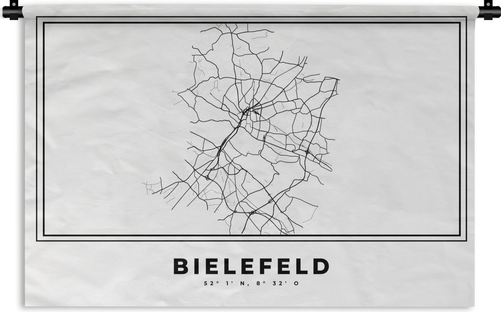 MuchoWow Wandteppich Wandbehang Stadtplan - Deutschland - Schwarz-weiß - Bielefeld - Karte 120x80 cm Tapisserie Dekoration Wandtuch - Wanddekora...