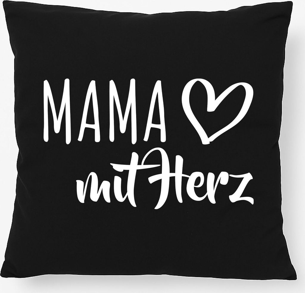Huuraa Kissen Mama mit Herz 40x40cm mit Füllung Black Baumwolle Dekokissen Geschenkidee