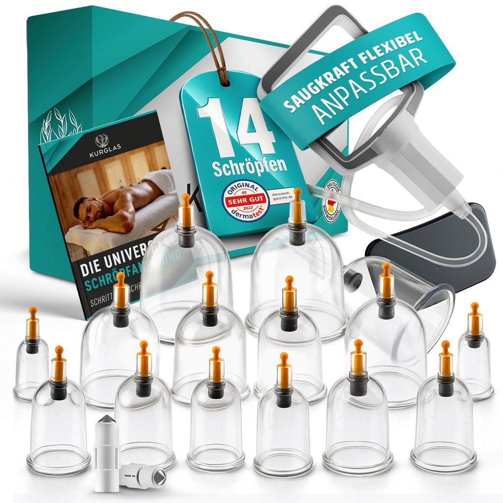 KURGLAS Schröpfgläser mit Vakuumpumpe [14 Stück] - Produktbild 