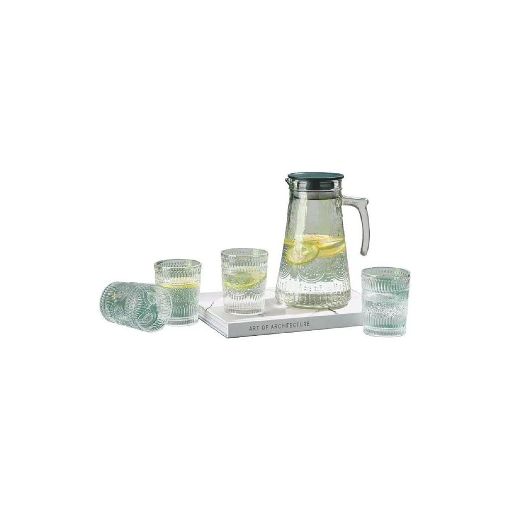 1,8 Liter Krug Karaffe 6 Gläser je 250ml Glas Trinkgläser Limonade Wasser 5 tlg Set GB04