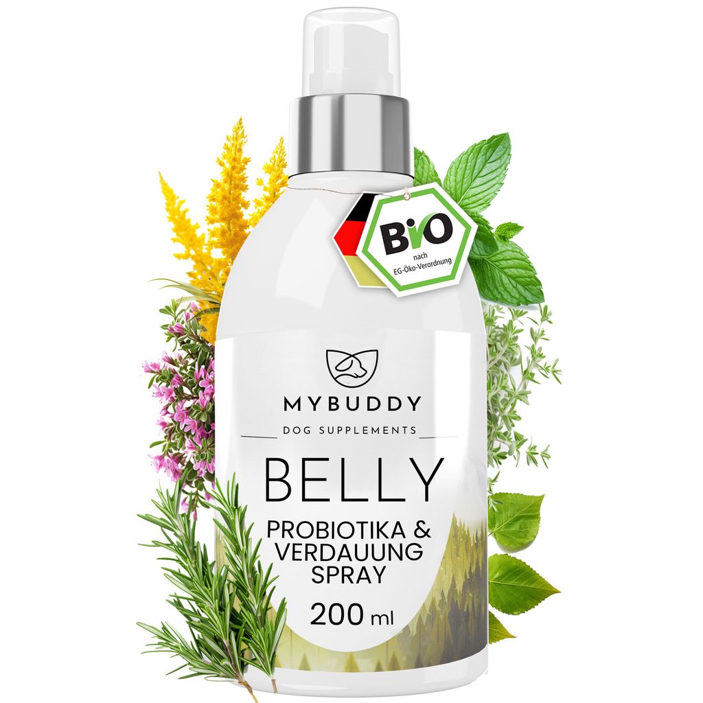 MYBUDDY Belly Probiotika & Verdauung Spray für Hunde: Unterstützt Bauch & Immunsystem, fördert Magen Darm Gesundheit reduziert Graß & Kotfressen