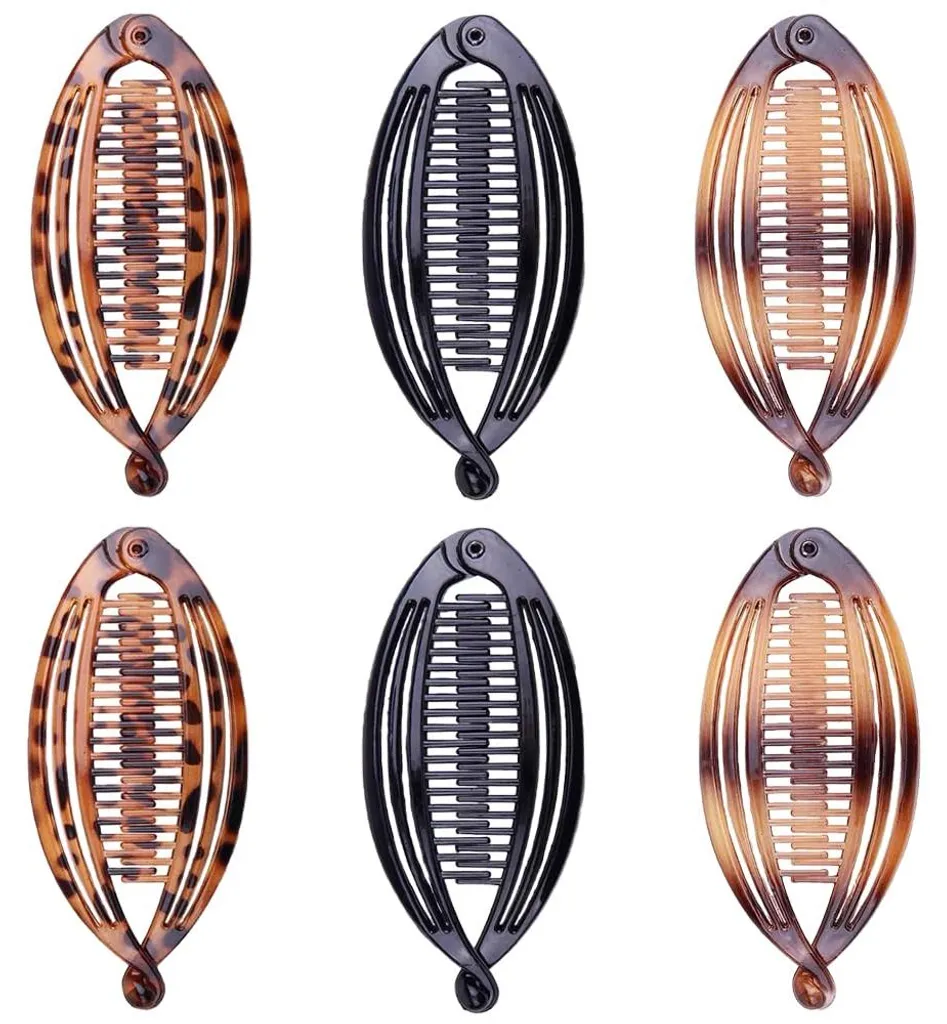 Lot de 6 Barrettes Banane Vintage en Queue de Poisson, 3 Couleurs Élégantes