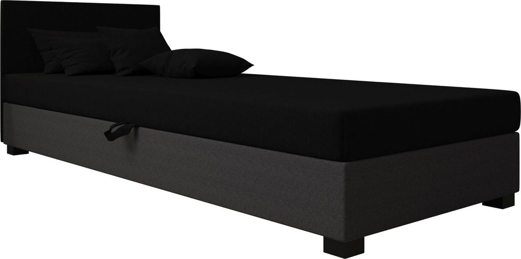 AURA SOFA Boxspringbett TILIA 110x195 Komplett-Set mit Bonell Matratze, Polsterbett mit Bettkästen - Dunkelgrau/Schwarz, SAWANA 05/14