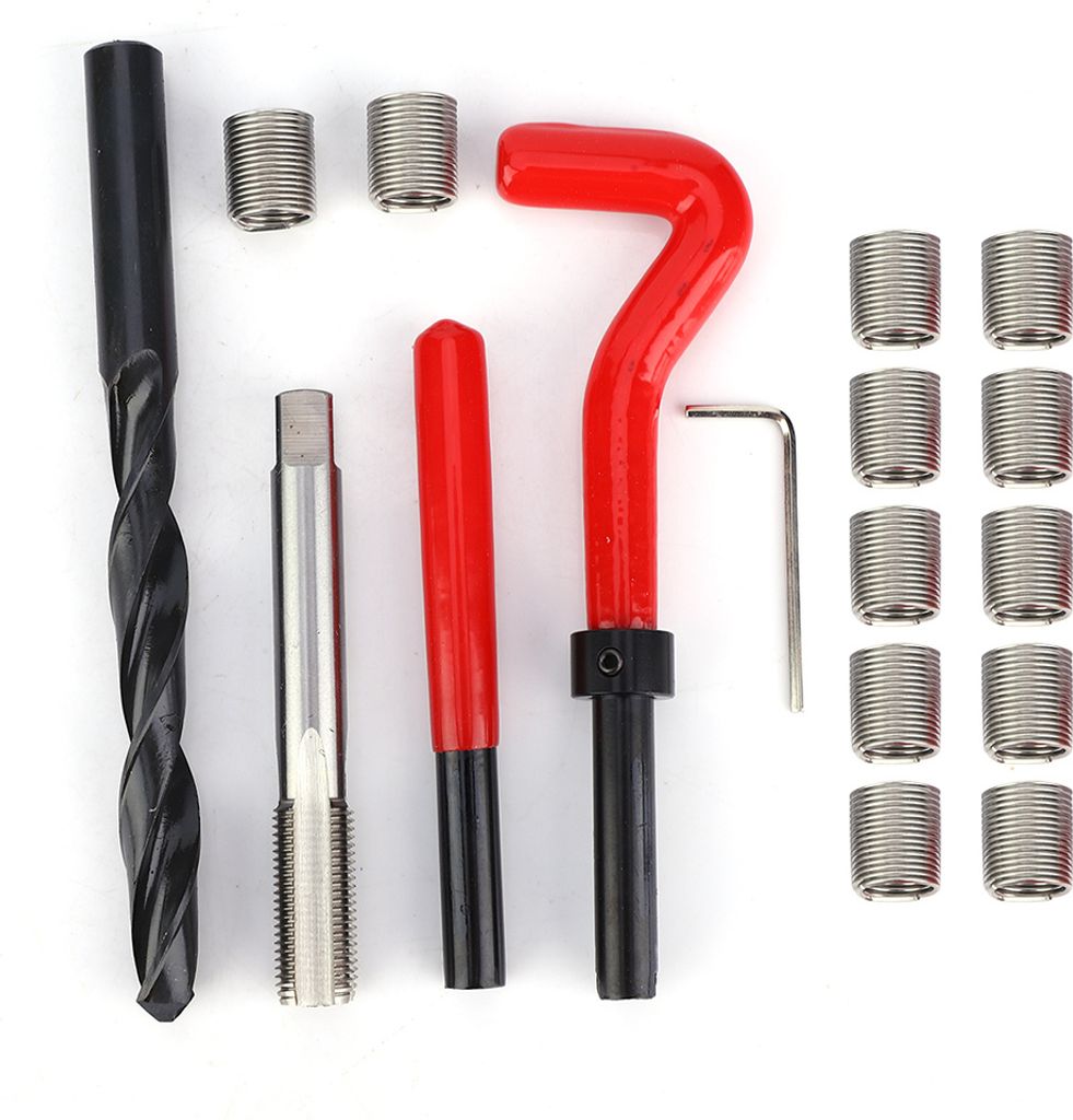 17 Stück Gewinde-Reparatur-Set Edelstahl gedreht Bohrer Schraubenschlüssel Gewindeeinsatz M12x1.25