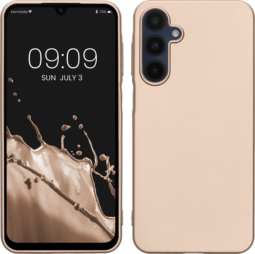 kwmobile Case kompatibel mit Samsung Galaxy A16 5G Hülle - Schutzhülle aus Silikon metallisch schimmernd - Handyhülle Metallic Gold