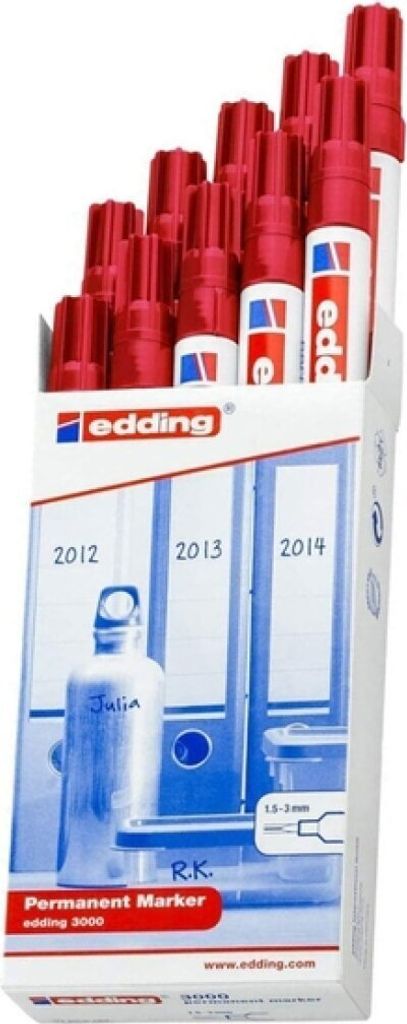 Edding 3000 Schreibfarben: Rot, Produktfarbe: Rot, Weiß, Gehäusematerial: Kunststoff