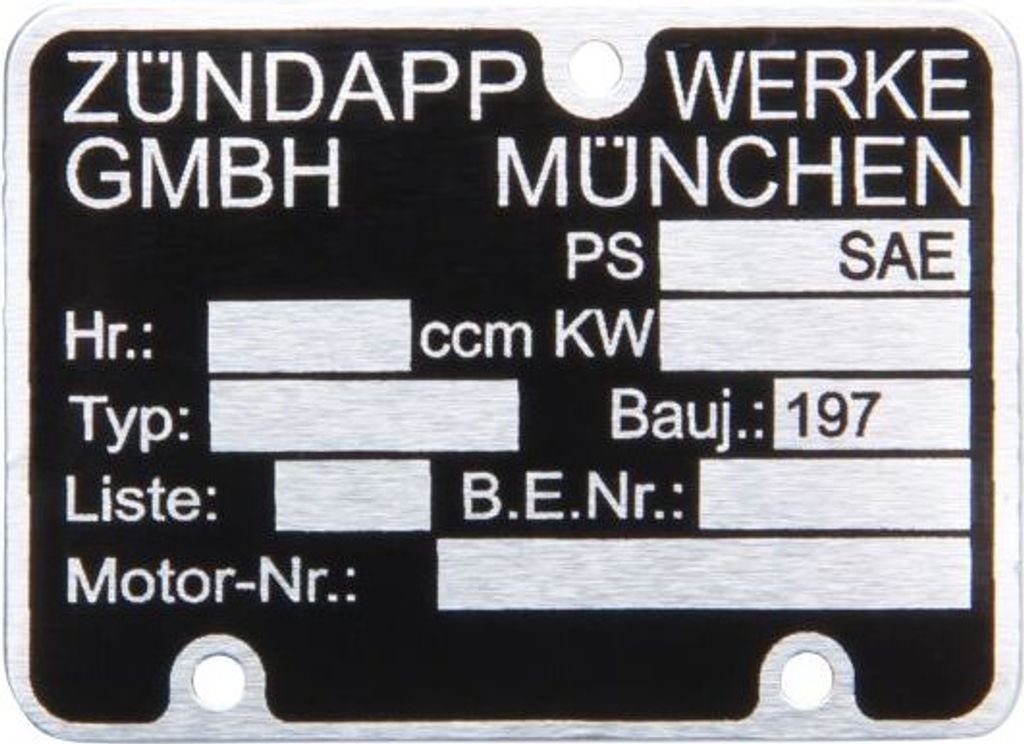 Motortypenschild Motor Typenschild blank Baujahr 197x für Zündapp Mofa Moped Mokick