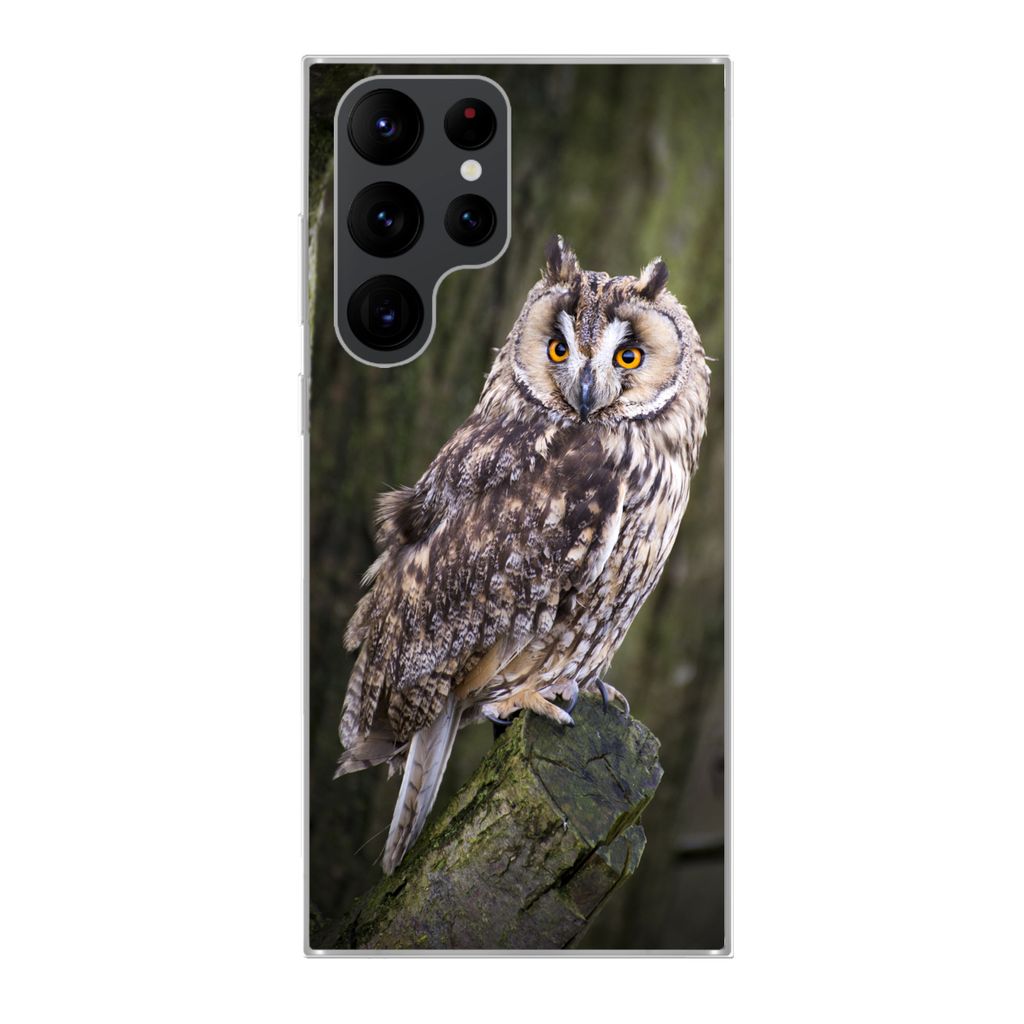 MuchoWow Handyhülle Schutzhülle Hülle für Samsung Galaxy S22 Ultra Eule - Nahaufnahme - Baum Silikon Softcase Handy Hülle - Abbildung