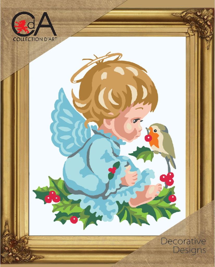 CDA Halbkreuz Stickpackung "Little angel", bedruckt, 22x30cm