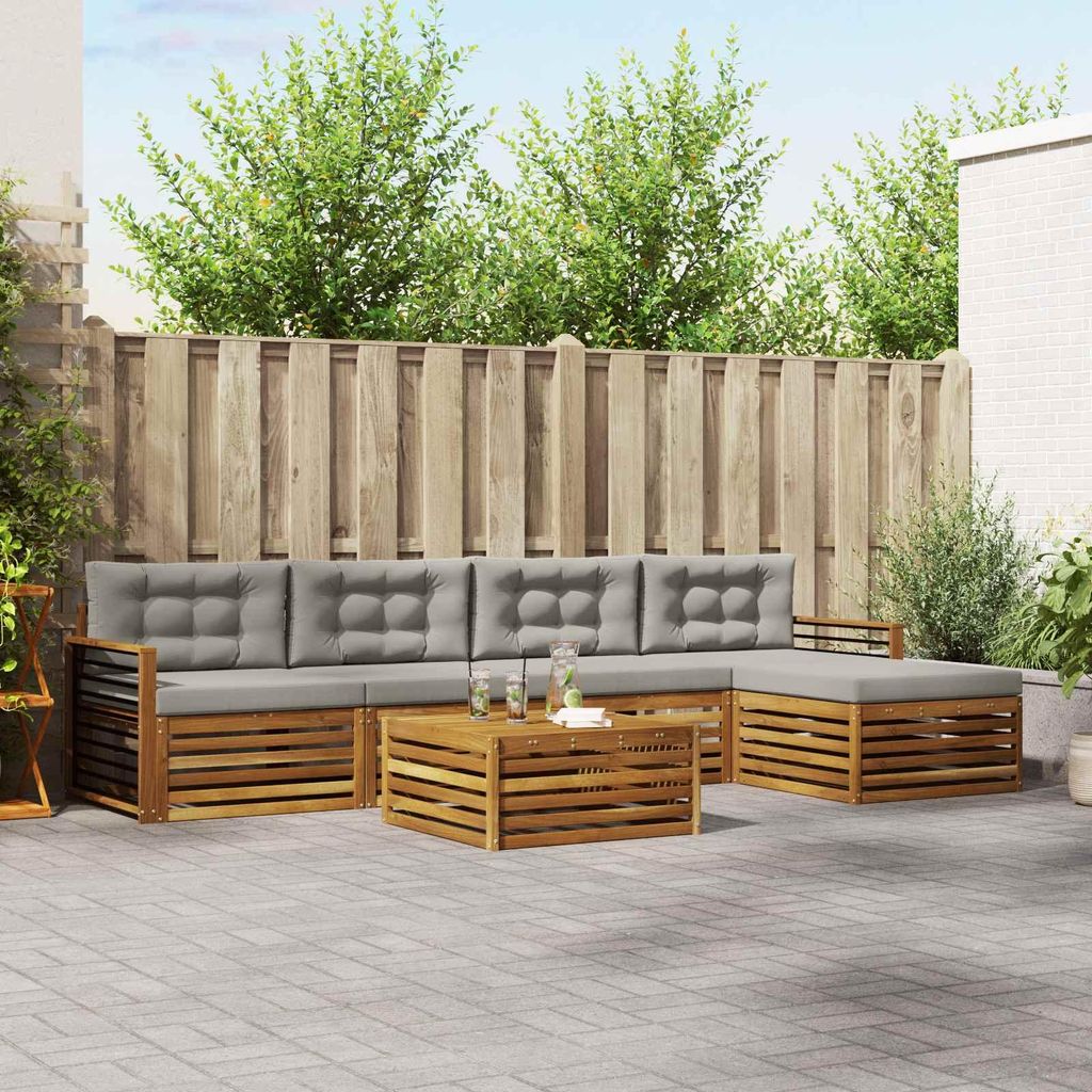 "Neues Produkt" Outdoor-Sofagarnitur ANTI-UV - CLORIS - mit Kissen - 6 pcs - Natürlich und Hellgrau - Modern Gartensofas V1237