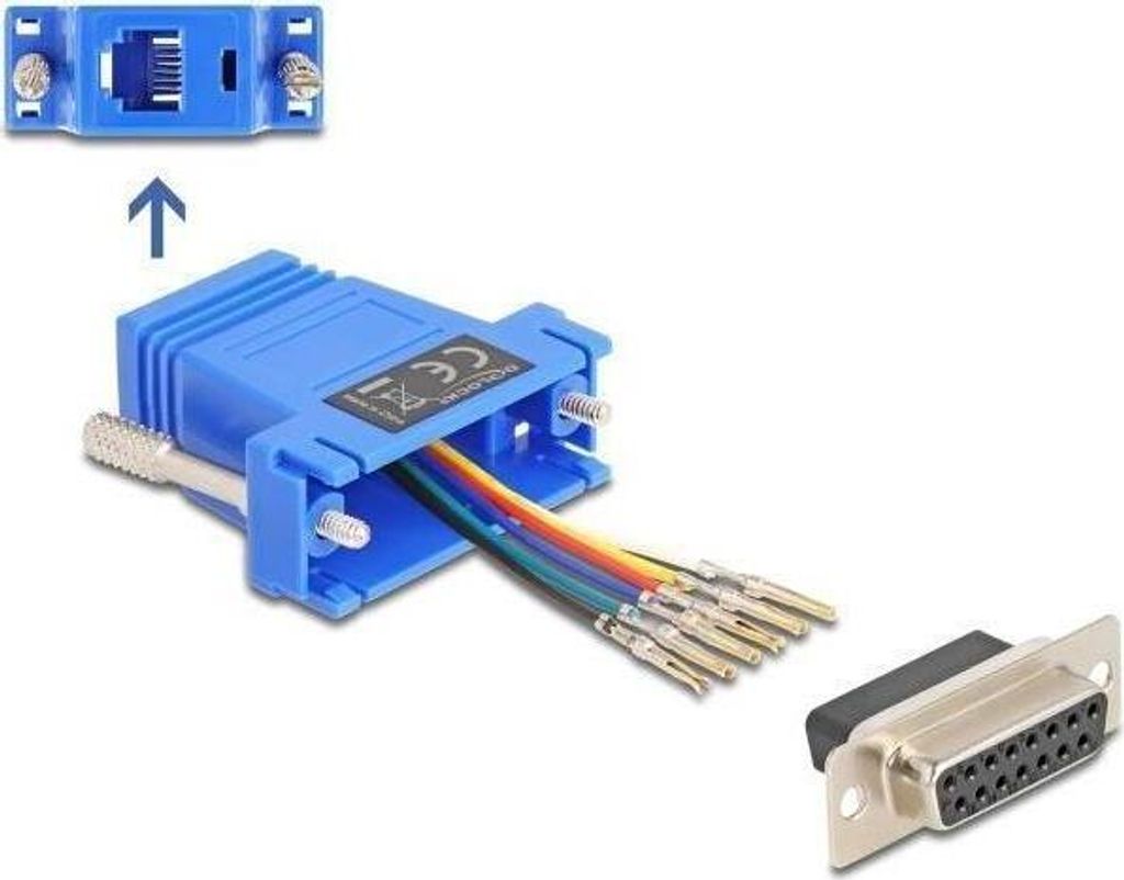 D-Sub 15 Pin zu RJ12 Adapter, Buchse zu Buchse, blau, Montagekit