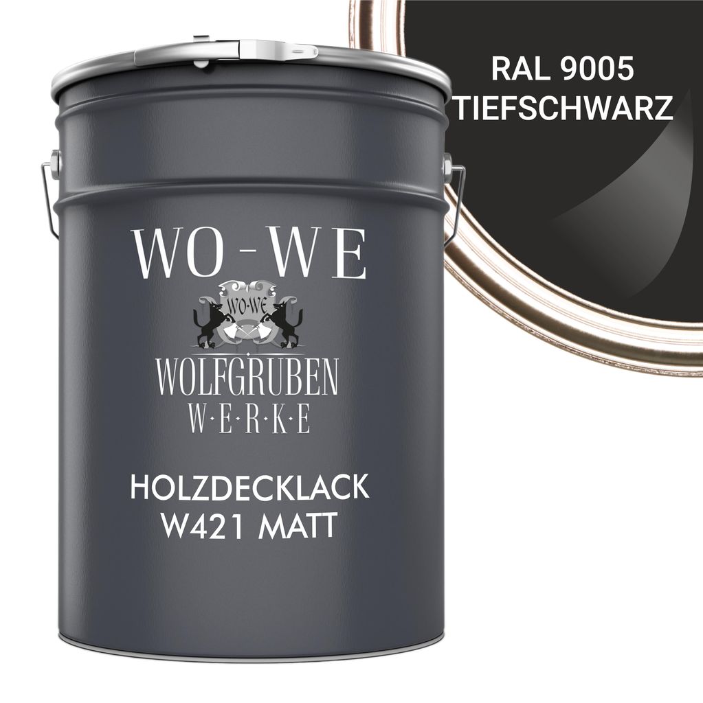 Holzlack Holzfarbe Holzschutzfarbe Möbellack MATT W421 Tiefschwarz änhl. RAL 9005 - 10L