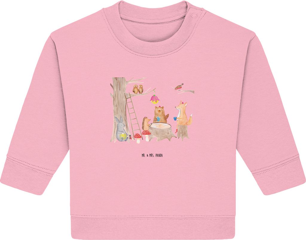 Mr. & Mrs. Panda Organic Baby Pullover Waldtiere Picknick 24. - 36. Monat - Baumwolle Pink - Geschenk, Lustige Sprüche, Maus, Wald, Eichhörnchen,...