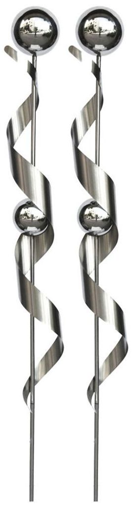 2x Gartenstecker, Edelstahl, Spriralform, 2 Kugeln, H 140 Produktbild 