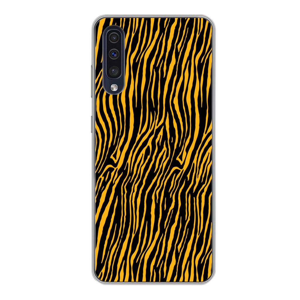 MuchoWow Handyhülle Schutzhülle Hülle für Samsung Galaxy A50 Tigerdruck - Schwarz - Orange Silikon Softcase Handy Hülle - Mobiltelefonhülle