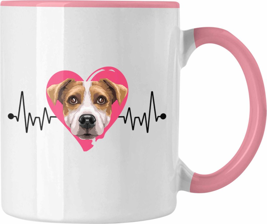 Trendation - Jack Russel Besitzer Tasse Geschenk Lustiger Spruch Geschenkidee Herzschlag Jack Russel (Rosa)