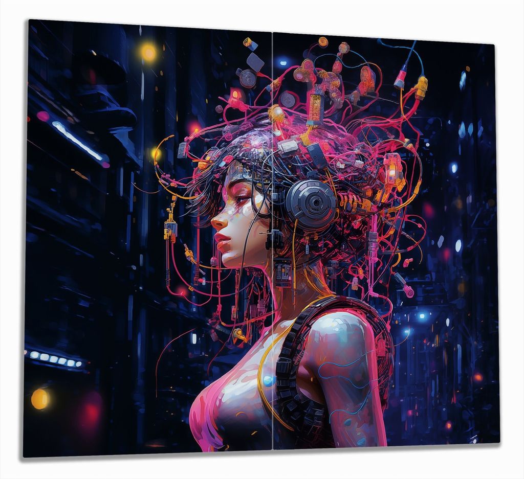 Wallario Herdabdeckplatte aus Glas, Größe 60 x 52 cm 2-teilig, Motiv Verkabelte Realität