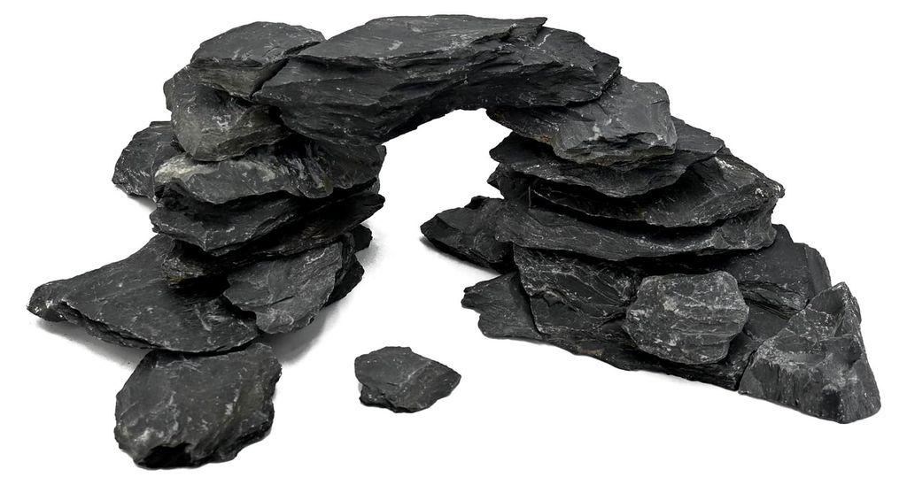 Natürliche Schiefersteine 2,3 kg – Schwarze Schieferplatten für Aquarien, Terrarien und Reptilien, Aquascaping-Dekoration, Feengarten, 8–20 cm