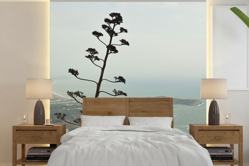 MuchoWow Fototapete für Wohnzimmer oder Schlafzimmer Wandtapete Vinyl Motivtapete Blick von einem Berg auf dem griechischen Rhodos - 260x260 cm ...