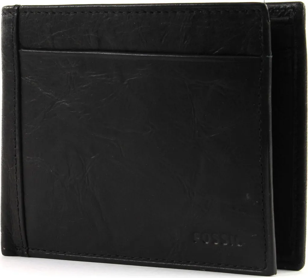 Portefeuille Bifold Fossil Neel en Cuir Noir avec Grande Poche Monnaie