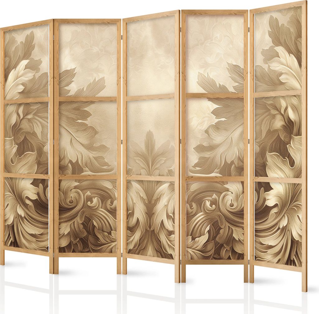 5-teiliger Einseitiger Vlies Japanischer Paravent - Stone Baroque Ornaments in Light Shades of Gray-Blue 225x172 cm Blumen f-H-10018-bh-b