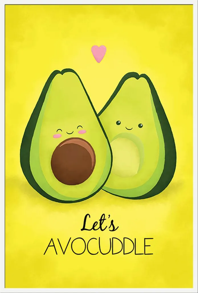 Affiche Let's Avocuddle avec Cadre Shinsuke Blanc et Vitre Acrylique