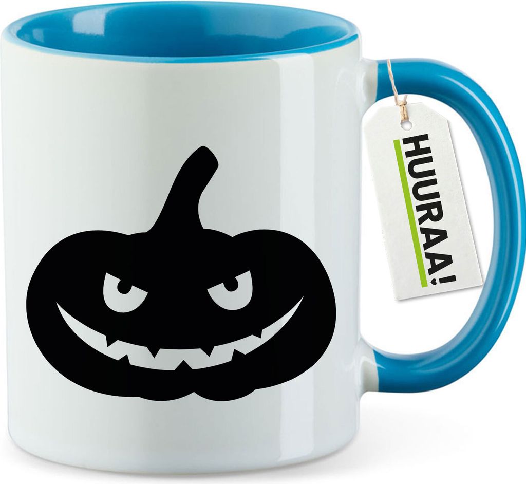 Huuraa Kaffeetasse Halloween Kürbis Pumpkin 330ml Blau Keramik Kaffeebecher Geschenkidee
