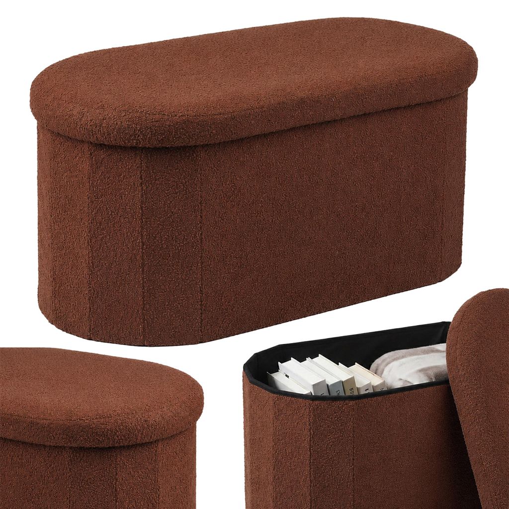 Relaxdays Sitzbank, Teddystoff, Stauraum, gepolstert, Flur, Produktbild 