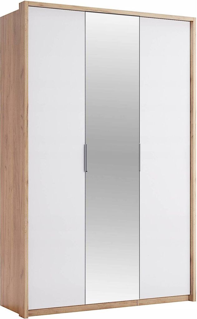 4‐türiger Kleiderschrank Weiß Hochglanz mit Spiegel, 213 × 140 × 58,5 cm