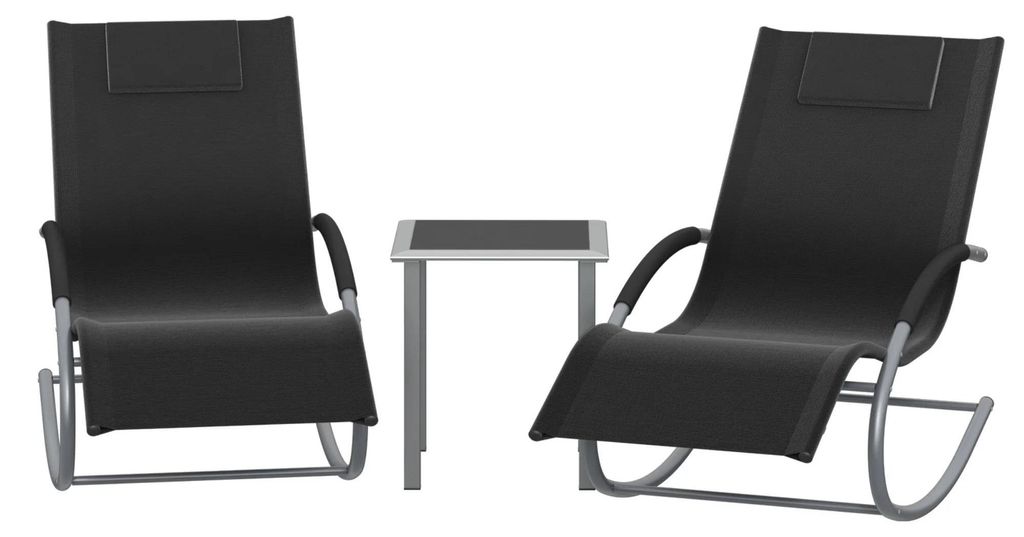 Outdoor-Möbelset 3-teilig - 2 Loungesessel + Beistelltisch - Wetterfestes HDPE - Metallrahmen - Mit Armlehnen - Ohne Kissen - Schwarz
