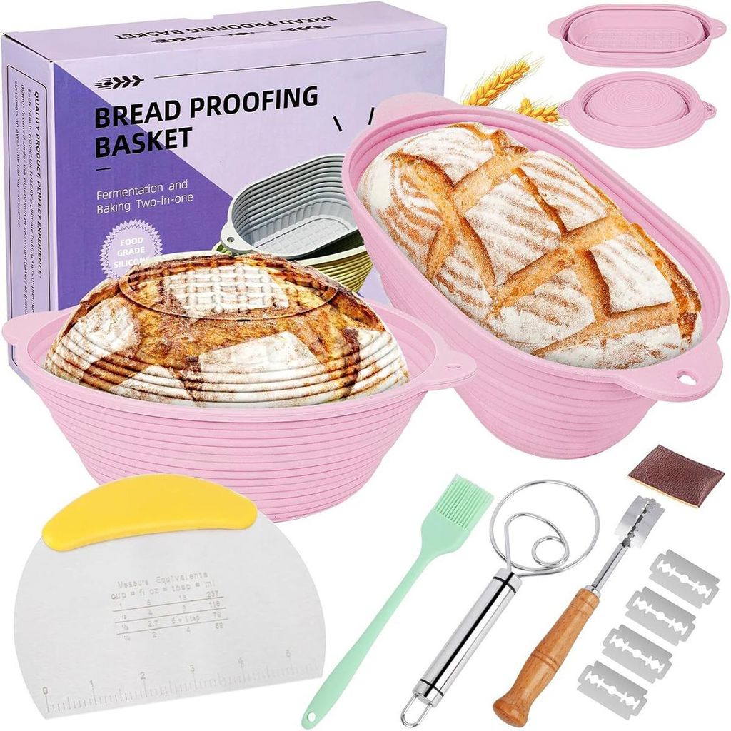 Gärkörbchen Set Silikon faltbar, rund & oval Brotgärkorb Produktbild 