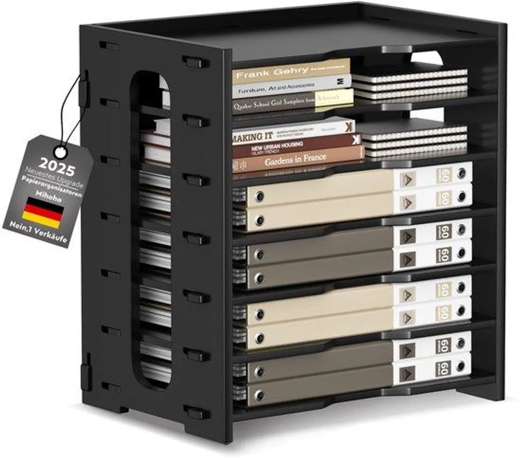 Porte-revues Vertical A4 Noir 7 Compartiments en Bois Multi-usage