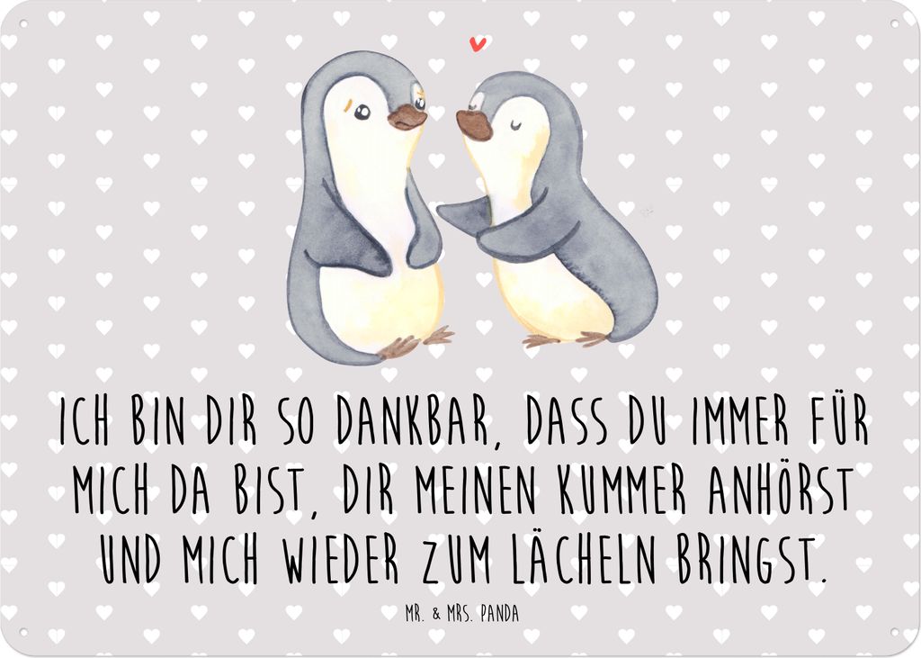 Mr. & Mrs. Panda tafel Pinguine trösten DIN A5 - Grau Pastell - Geschenk, Schild, Retro Blechschild, Freundin, Hochzeitstag, Mitbringsel, Jahresta...