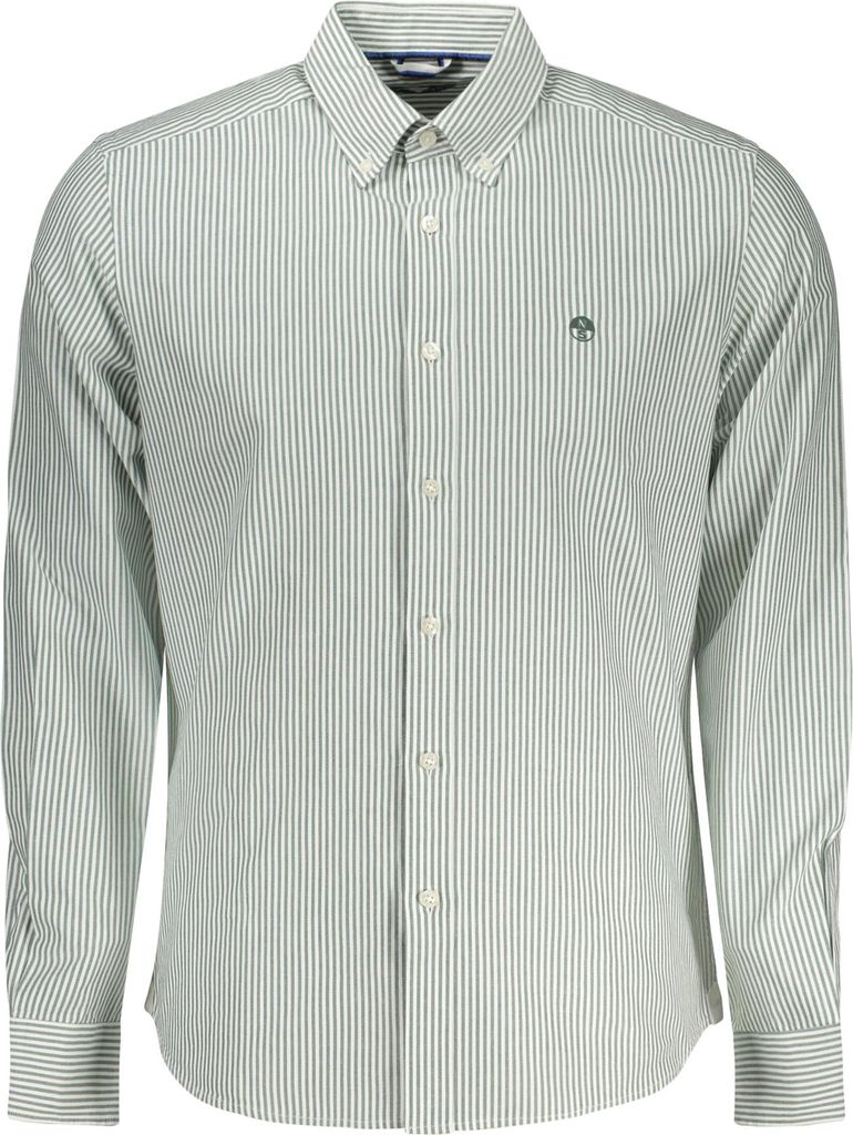 Langarmshirt Weiß Grün Gestreift Herren - Eleganter Button-Down-Stil