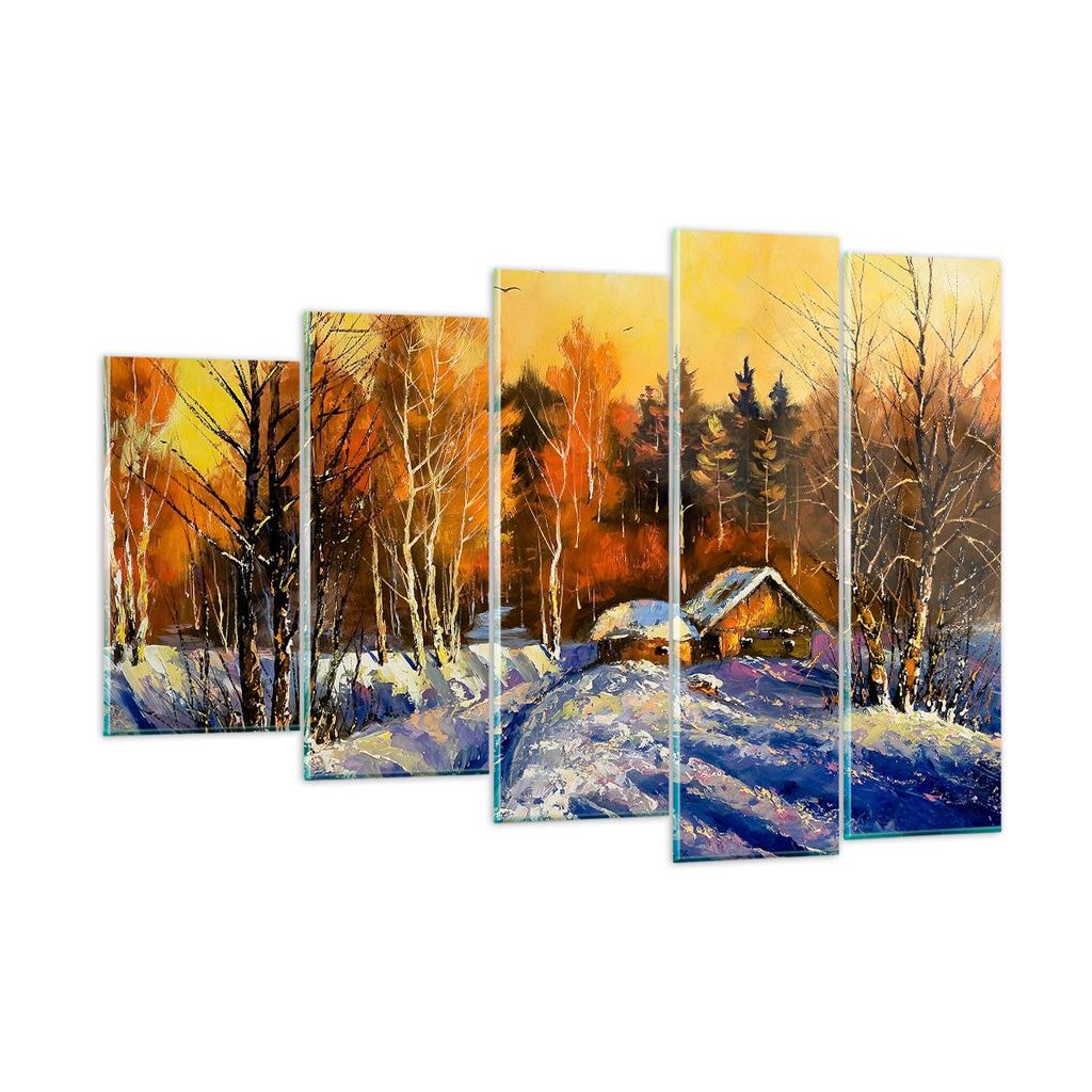 Bilder auf glas - Winter Wald Wiese - 150x100cm - Glasbilder - Wandbilder - Kunstdruck - zum Aufhängen bereit - Wanddekoration aus Glas - Glas Bil...