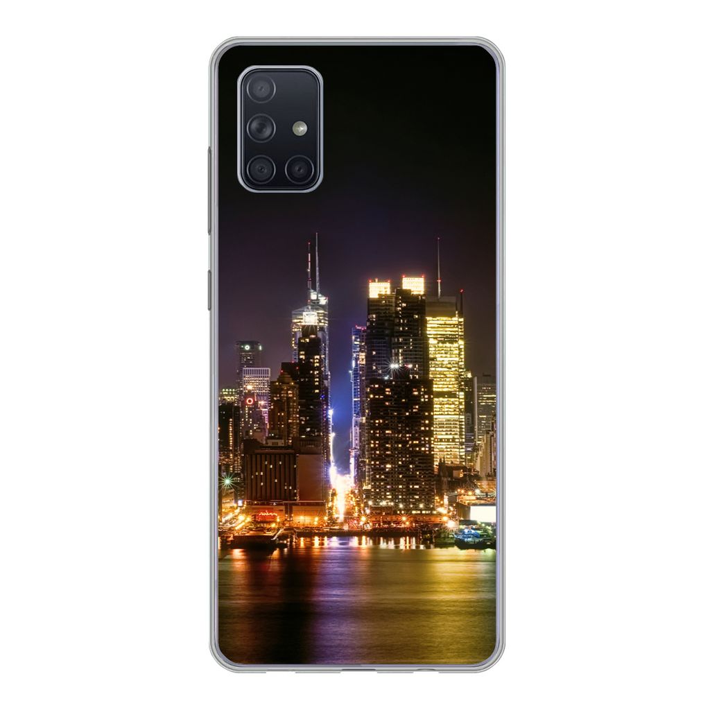 MuchoWow Handyhülle Schutzhülle Hülle für Samsung Galaxy A71 New York - Skyline - Farben Silikon Softcase Handy Hülle - Kartenbesitzer