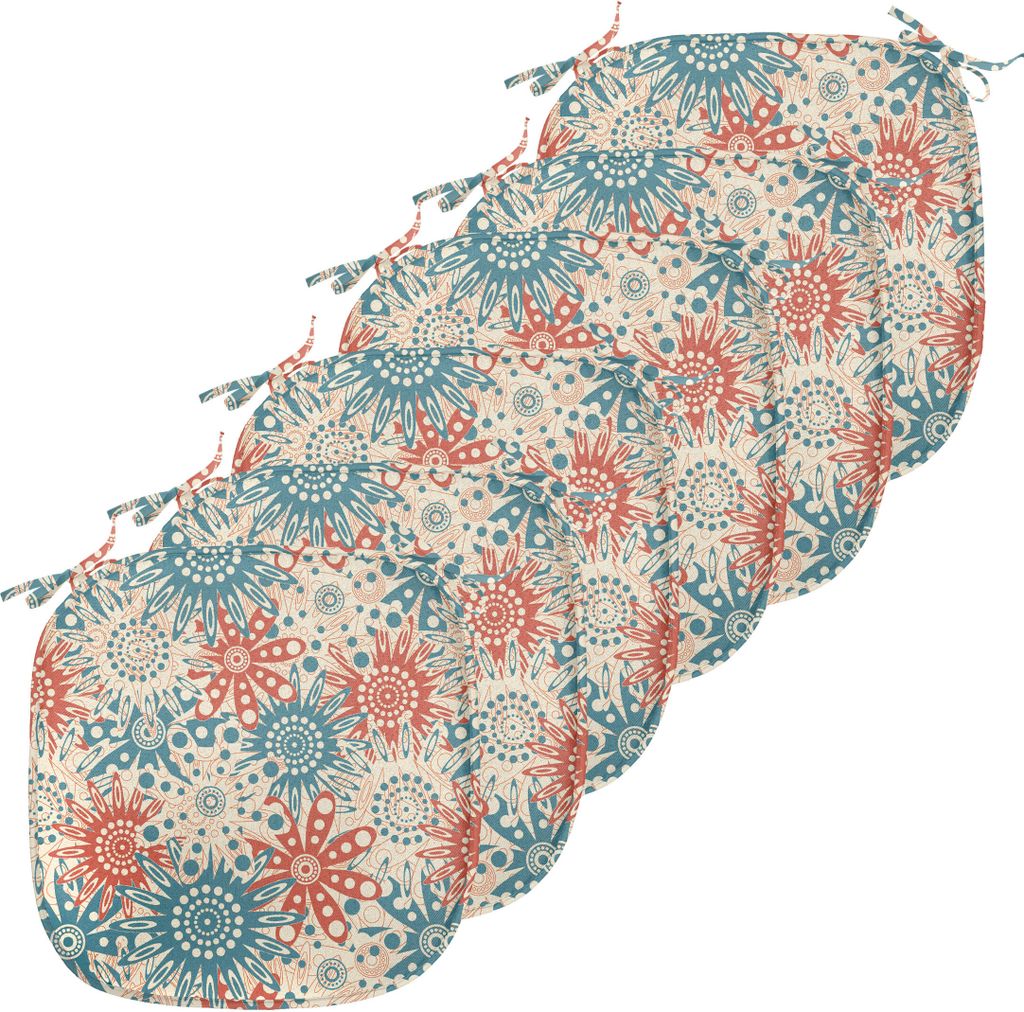 ABAKUHAUS Rot und Blau Polster für Esszimmerstühle, Hippie-Blumenkunst, Dekoratives wasserfestes Kissen mit Riemen für Küchensitze, 40 cm x 40 ...