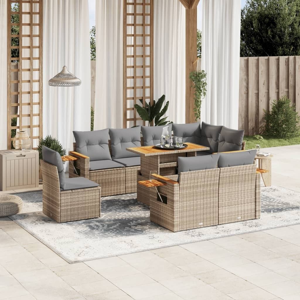 Maison Exclusive - 9-tlg. Garten-Sofagarnitur mit Kissen Beige Poly Rattan