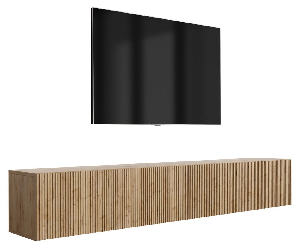 TV-Schrank (2 x 100 cm), geriffelte Fronten, Eiche Craft, 200 × 32 × 33,6 cm