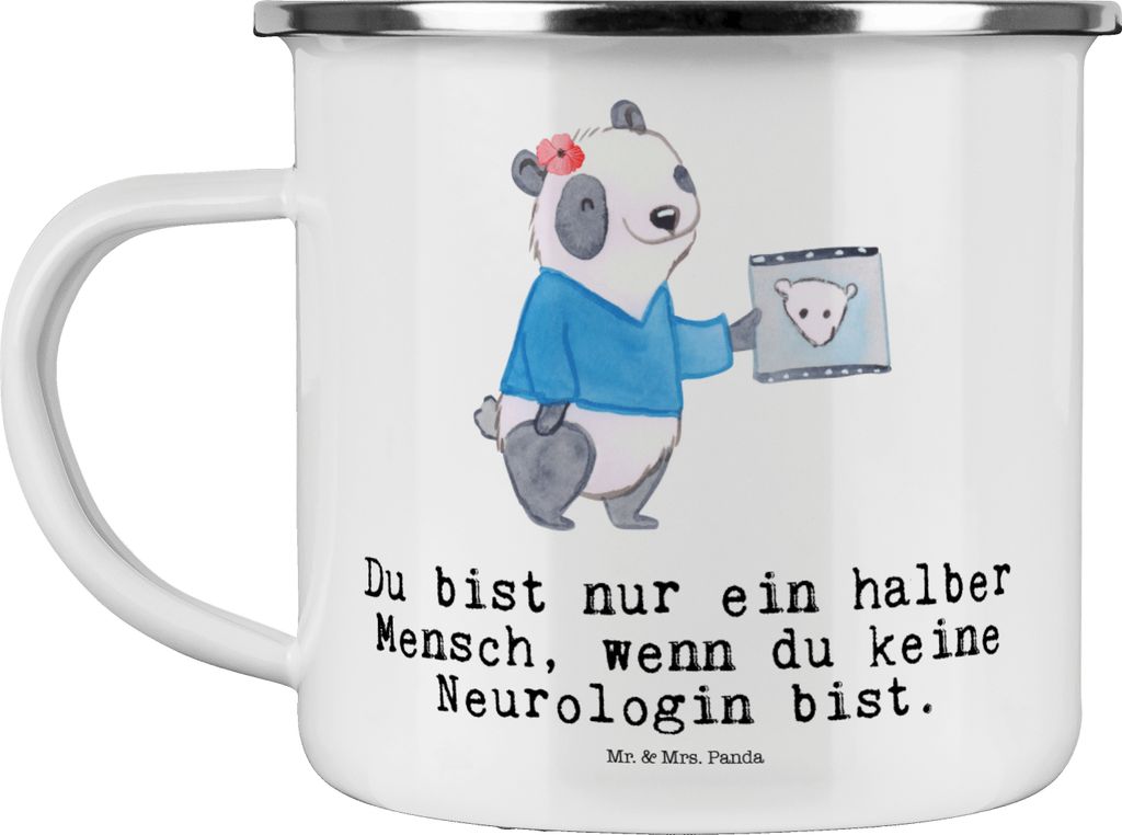 Mr. & Mrs. Panda Pott Neurologin Herz - Weiß - Geschenk, becher emaille, Teetasse, Haferl, Mediziner, Beruf, Lustig, Blechtasse, Spruch, Tasse, Wi...