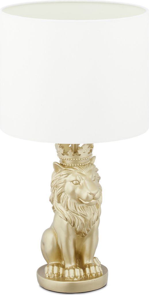 Relaxdays Tischlampe Löwe, Tischleuchte mit Stoffschirm, Produktbild 