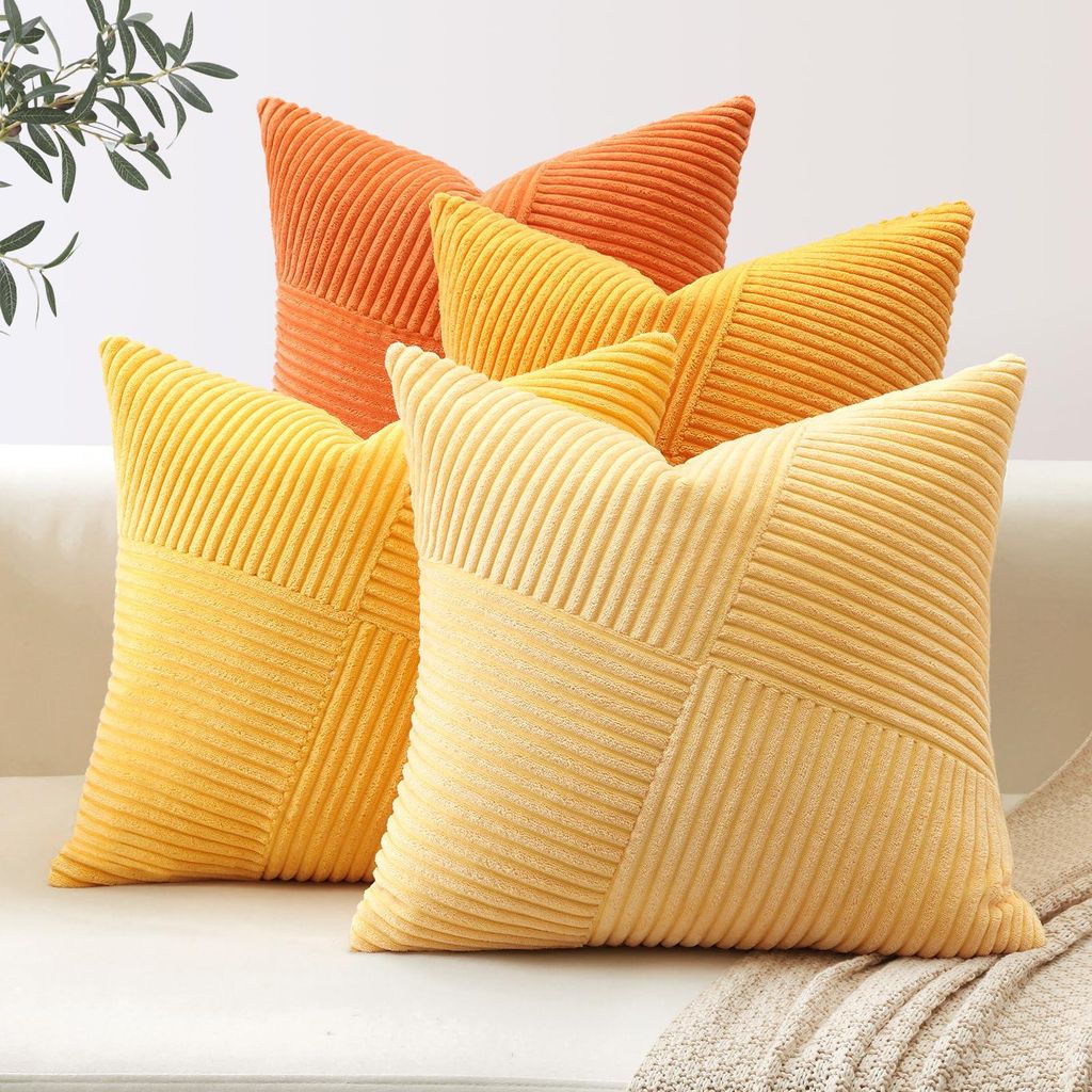 Set mit 4 Kissenbezügen aus Cord, Sofakissen aus Cord mit Windmühlenstreifen, Dekokissen, Patchwork-Design, dekorative Kissenbezüge für das Woh...