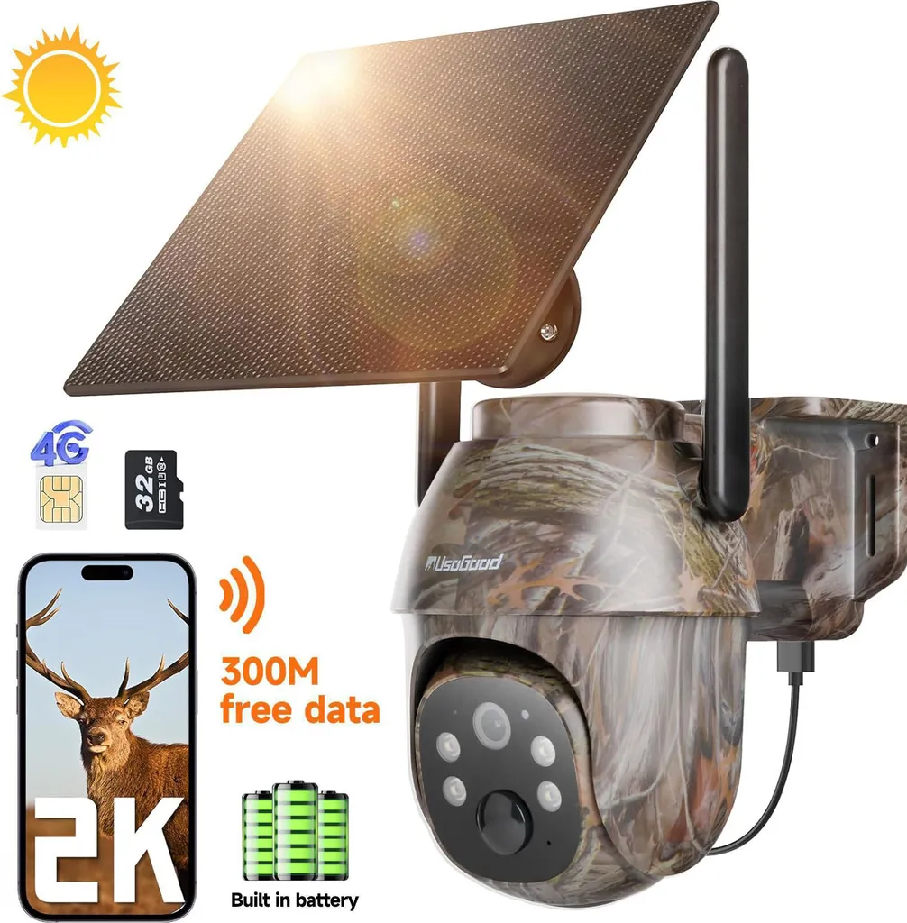 Caméra IP PTZ solaire d'extérieur 4G avec vision nocturne couleur en 2K