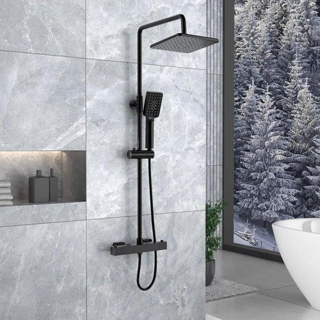 Fini les brûlures avec cet ensemble de douche noir mat thermostatique