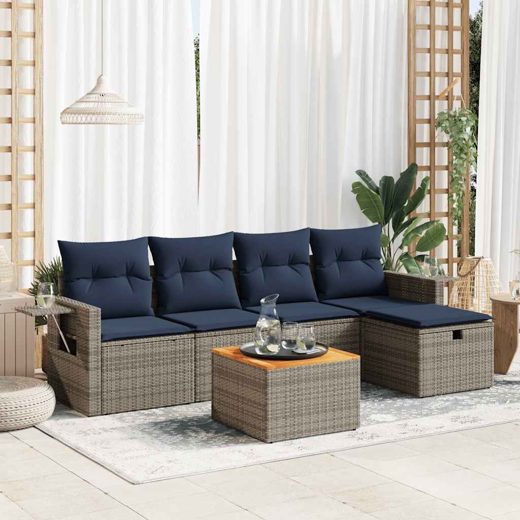 Maison Exclusive - 6-tlg. Garten-Sofagarnitur mit Kissen Grau Poly Rattan