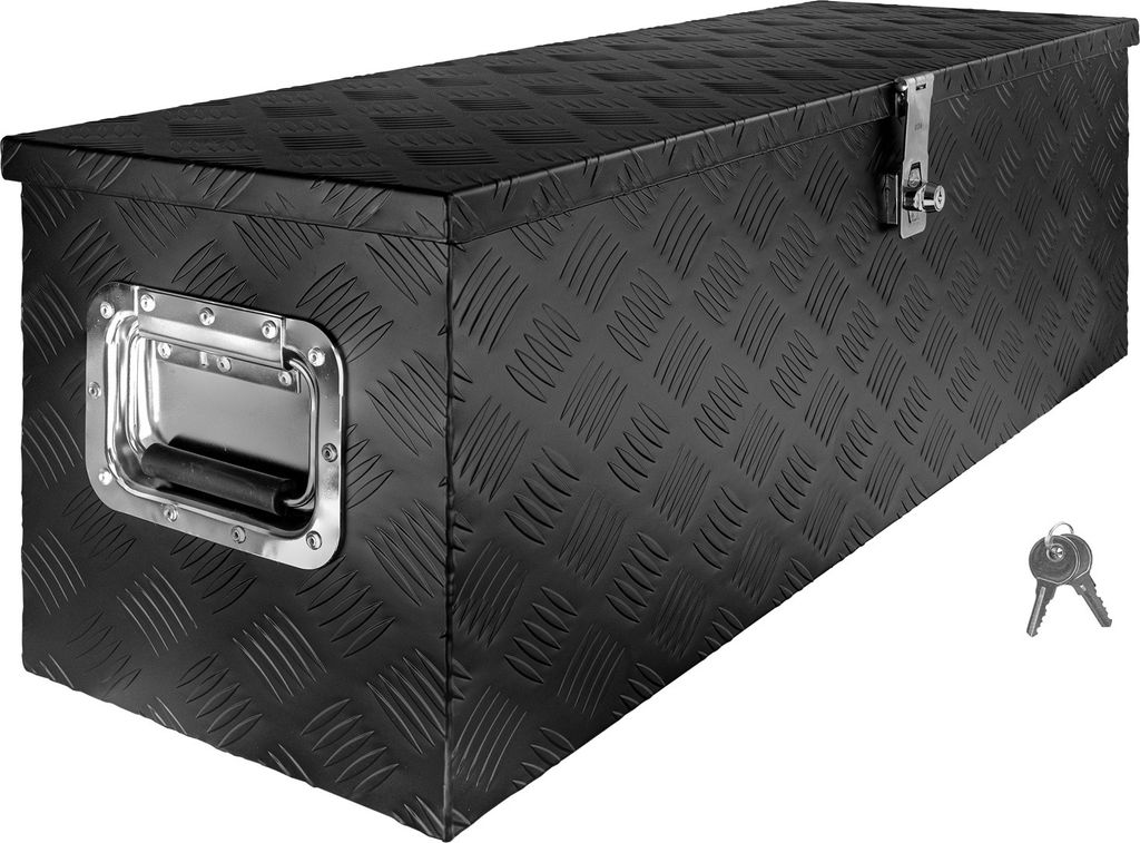 Deichselbox Schwarz Werkzeugkasten Truckbox Alu Box Anhänger Kiste mit Deckel Abschließbar Alubox Transportbox Werkzeugbox Aluminium Aufbewahrung...